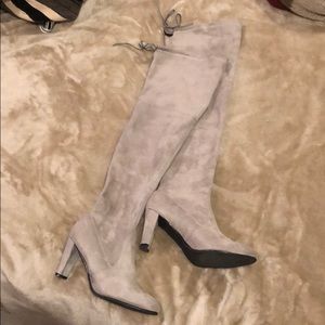 Over knee thigh high grey faux suede boots